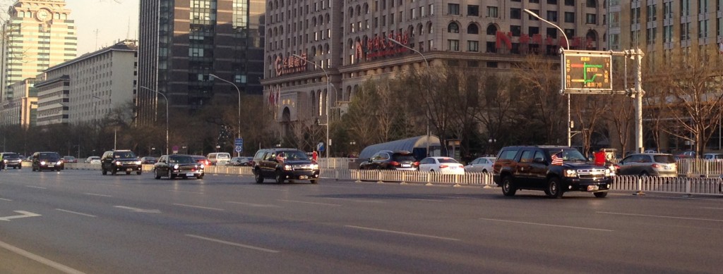 U.S. Vice President Joe Biden's motorcade drives west for his meetings with President Xi Jinping at the Great Hall of the People in Beijing on Dec. 4, 2013. (Photo: Graham Webster)
