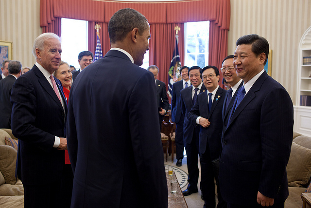 President Barack Obama meets then-Vice President Xi Jinping in the Oval Office on Feb. 14, 2012.